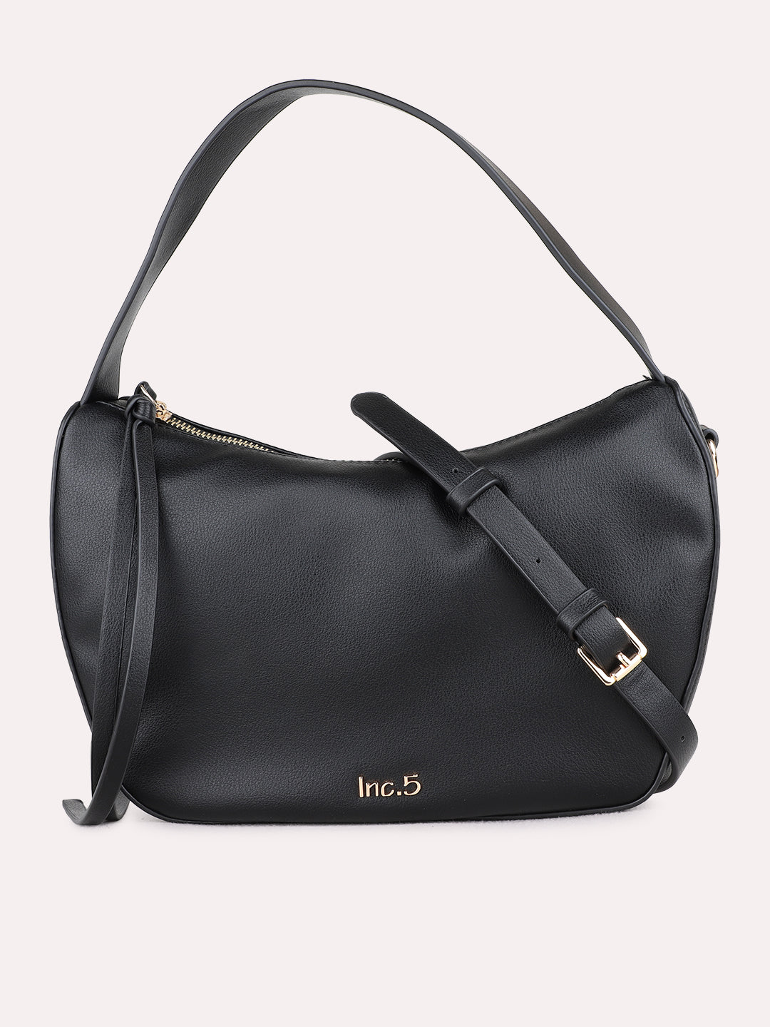 Minimalist Womens Black Shoulder Bag With Zip Lock For Party Use
