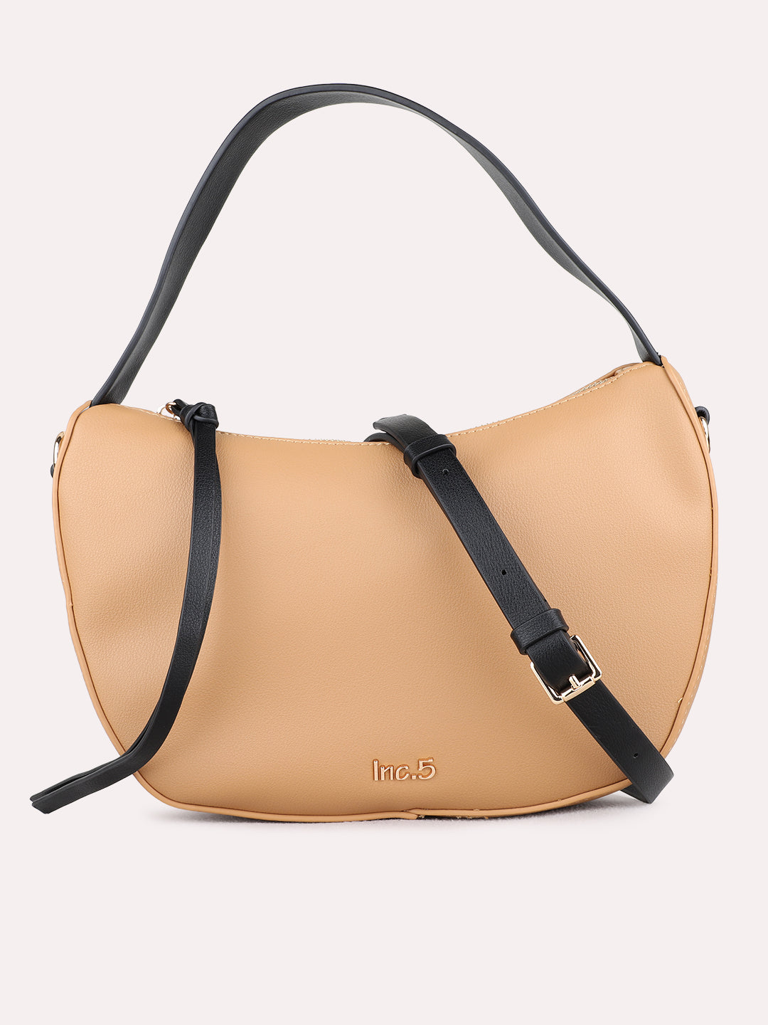 Minimalist Womens Tan Shoulder Bag With Zip Lock For Party Use