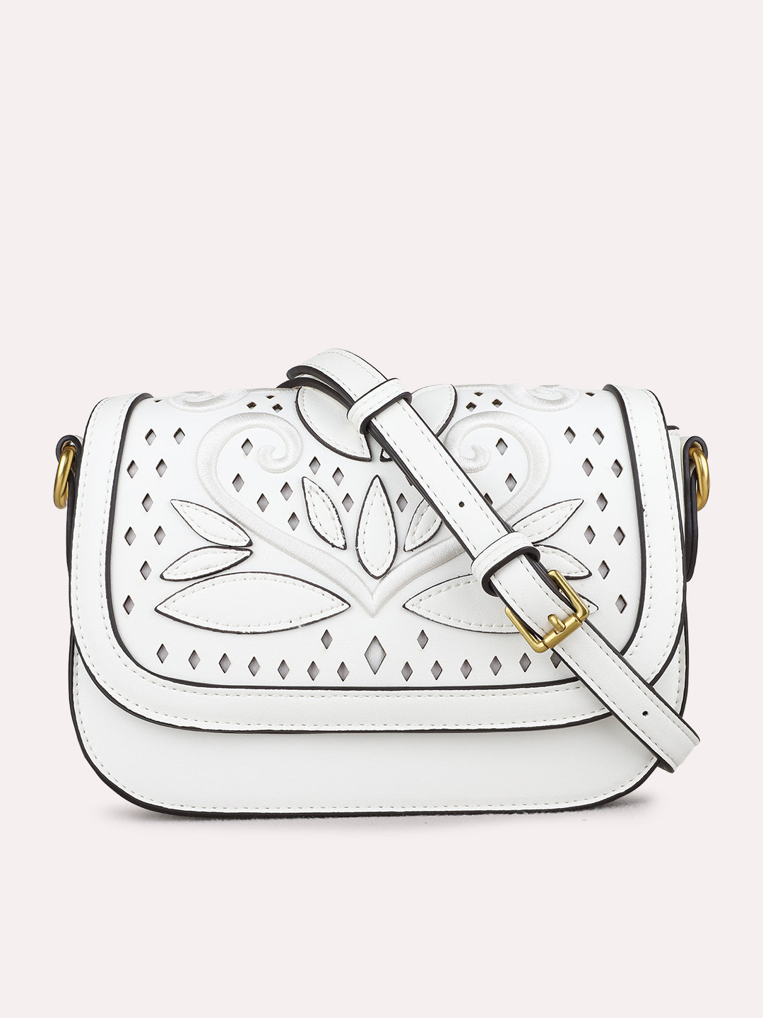 Minimalist Womens White Sling Bag With Magnet Button Lock For Party