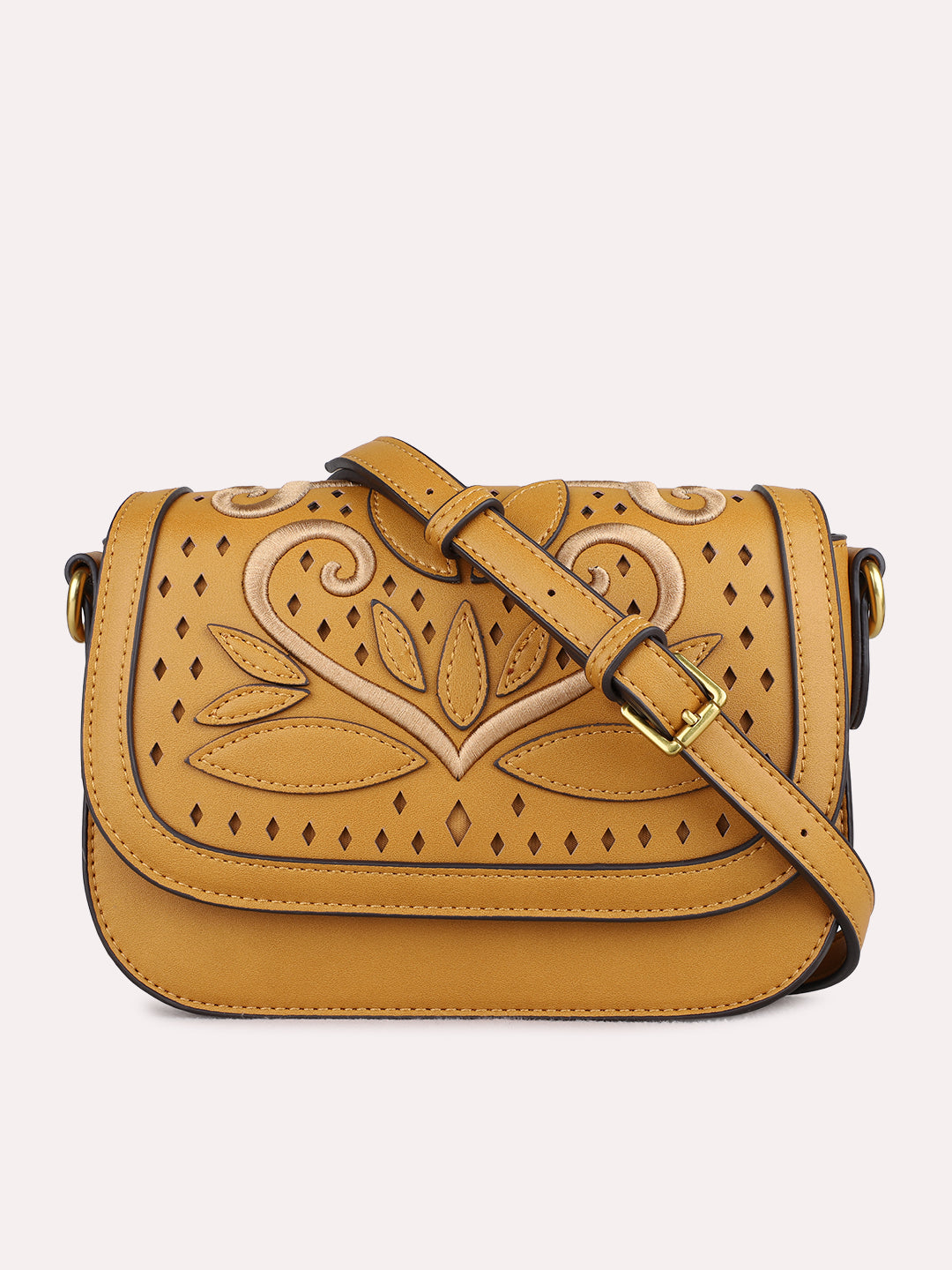 Minimalist Womens Yellow Sling Bag With Magnet Button Lock For Party