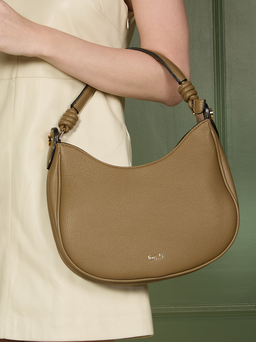 Minimalist Womens Taupe Casual Shoulder Bag With Zip Lock