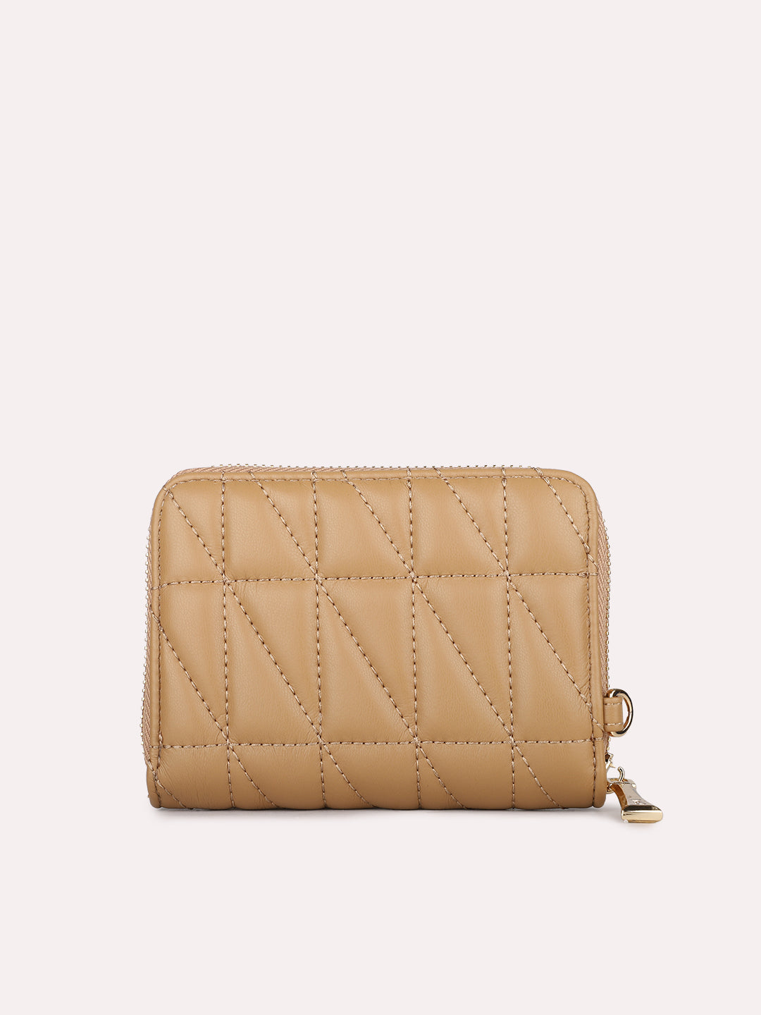 Minimalist Womens Beige Party Textured Pattern Wallet With Zip Lock