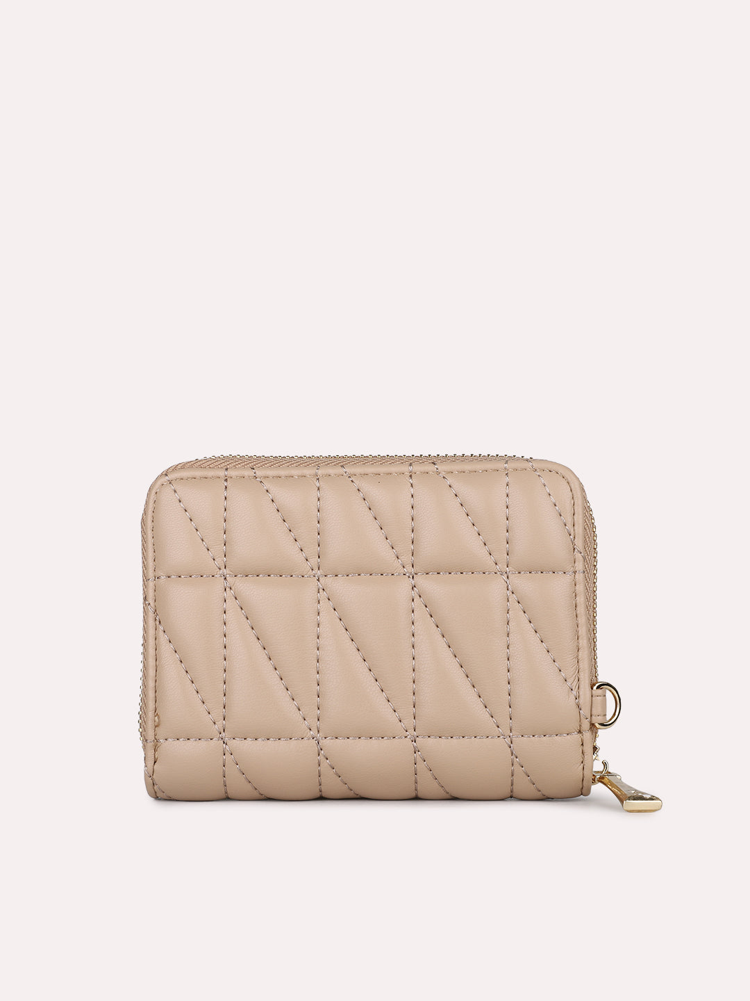 Minimalist Womens Nude Party Textured Wallet With Zip Lock