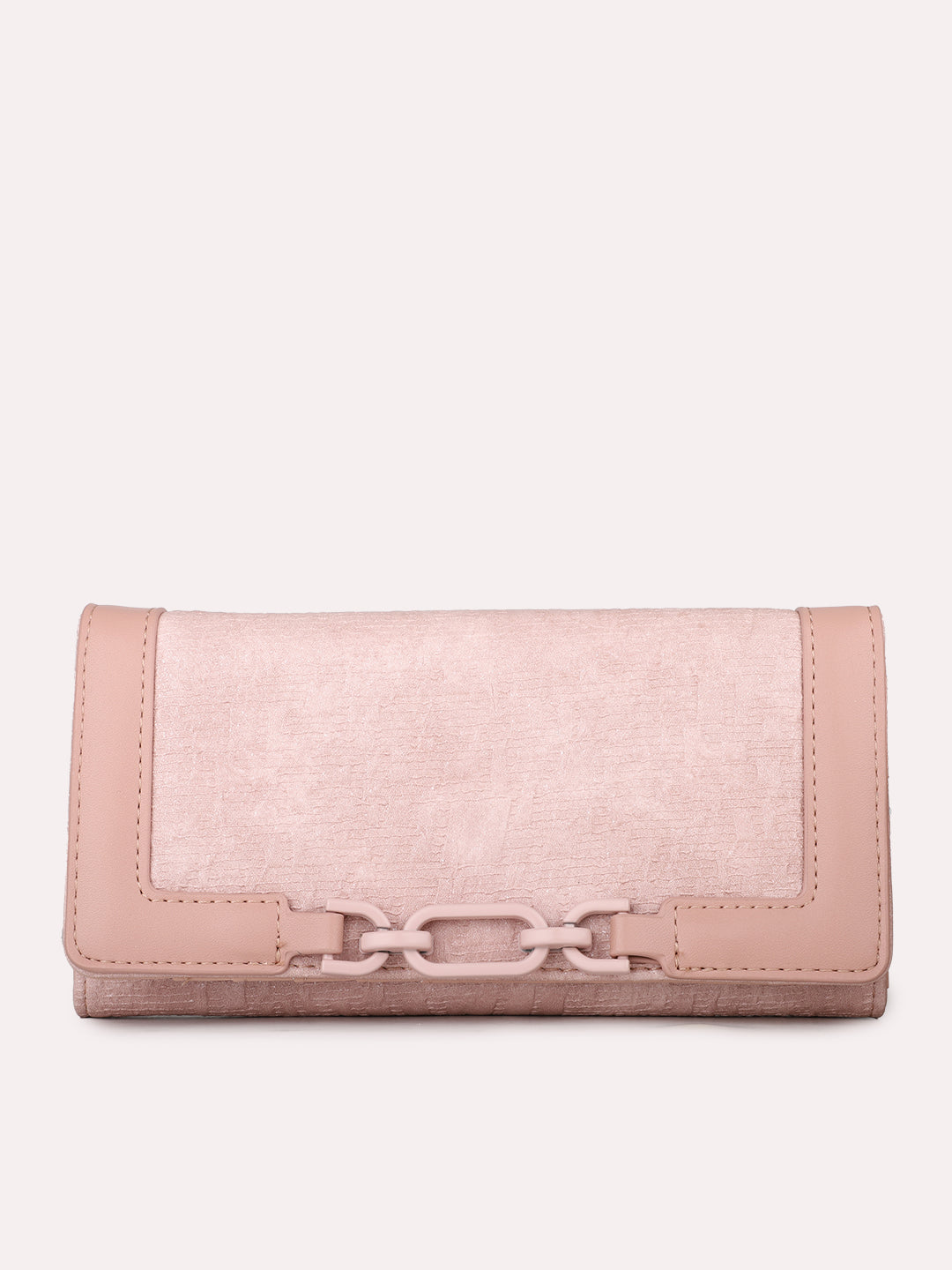 Minimalist Womens Pink Party Textured Wallet With Push Lock