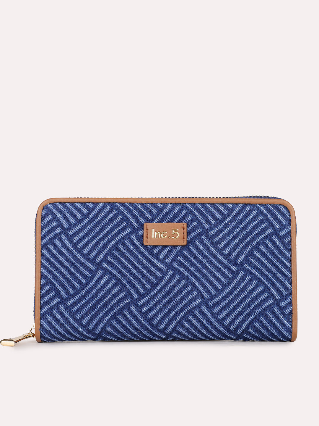 Minimalist Womens Blue Party Textured Wallet With Zip Lock