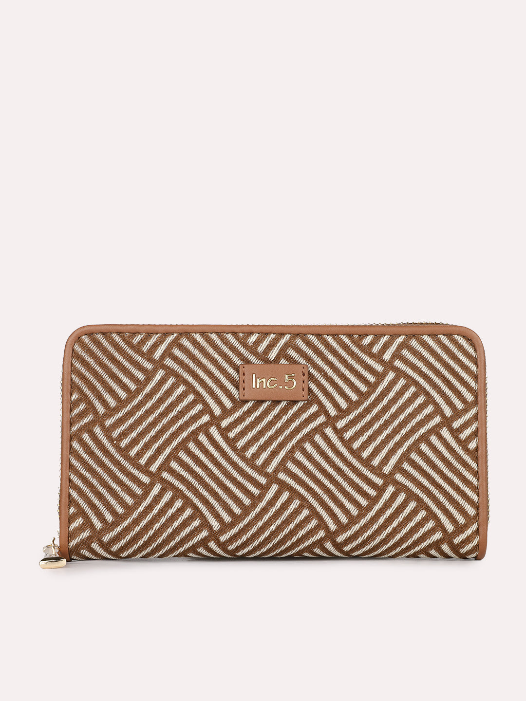 Minimalist Womens Brown Party Textured Wallet With Zip Lock