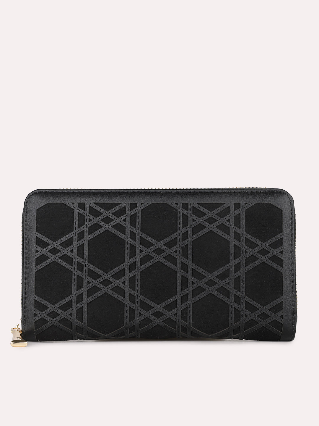 Minimalist Womens Black Party Textured Wallet With Zip Lock