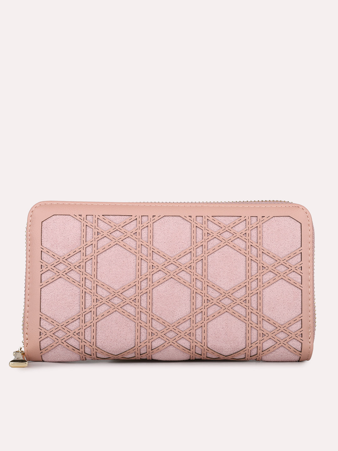 Minimalist Womens Pink Party Textured Wallet With Zip Lock