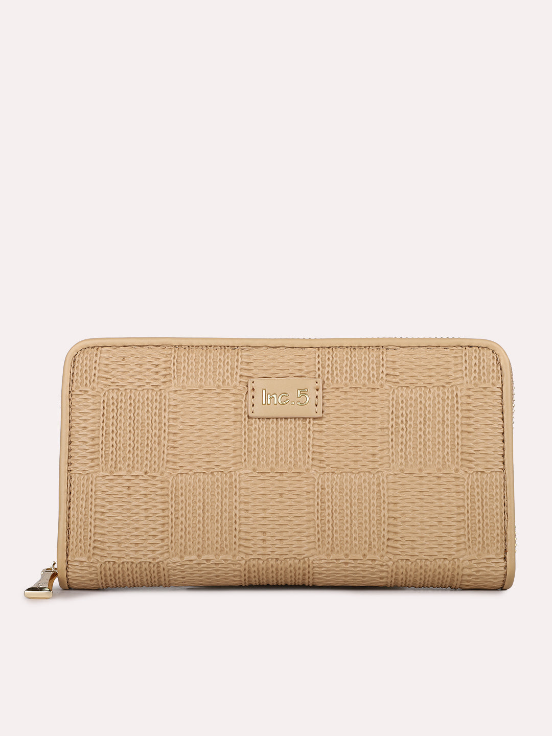 Minimalist Womens Beige Casual Textured Wallet With Zip Lock