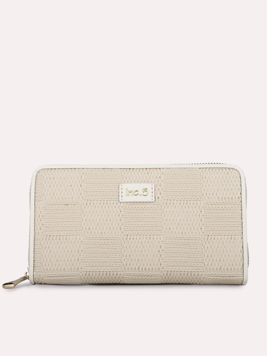 Minimalist Womens Cream Casual Textured Wallet With Zip Lock