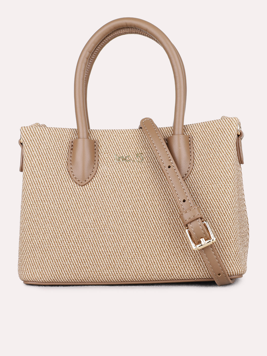 Minimalist Womens Beige Shoulder Bag With Zip Lock For Casual