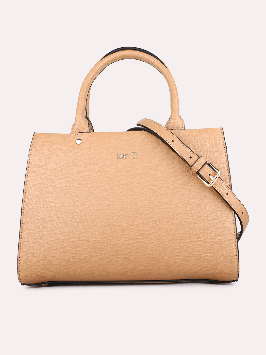 Minimalist Womens Beige Shoulder Bag With Zip Lock For Casual Use